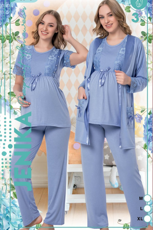 sabahlıklı lohusa pijama takımı jenika 35734 - jenika lohusa giyim 3lü sabahlıklı hamile pijaması, jenika35734, lohusa pijama takımları