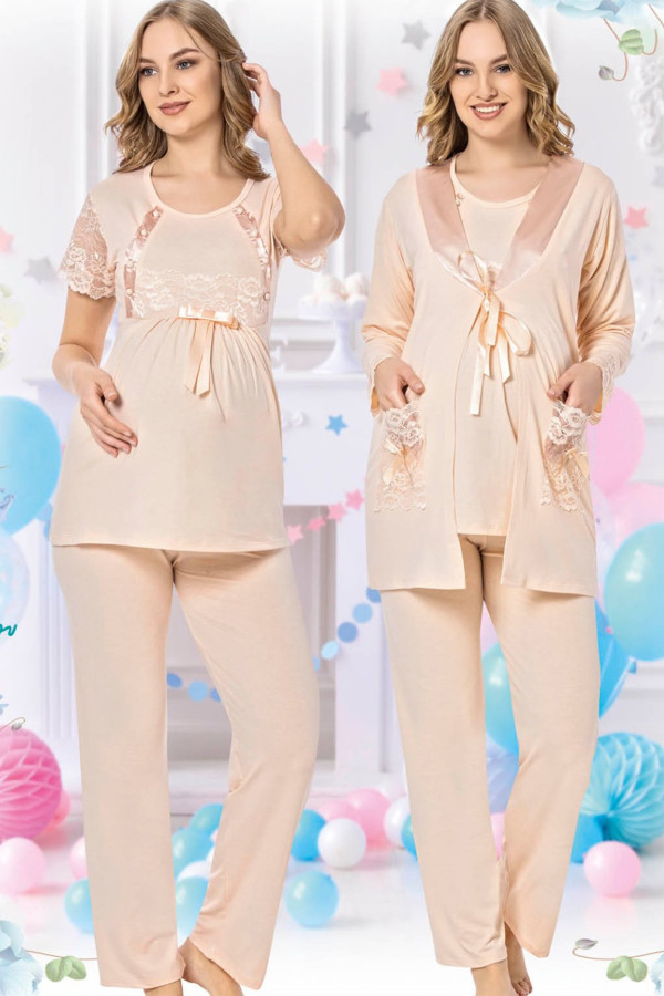 sabahlıklı lohusa pijama takımı jenika 35738 - jenika lohusa giyim 3lü sabahlıklı hamile pijaması, jenika35738, lohusa pijama takımları, Jenika
