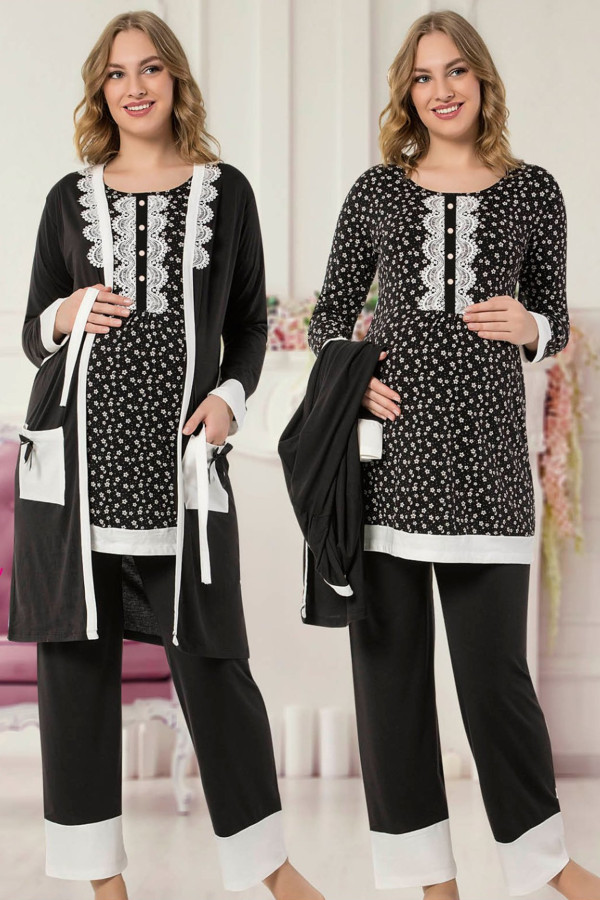 sabahlıklı lohusa pijama takımı jenika 36230 - jenika lohusa giyim 3lü sabahlıklı hamile pijaması, jenika36230, lohusa pijama takımları, Jenika