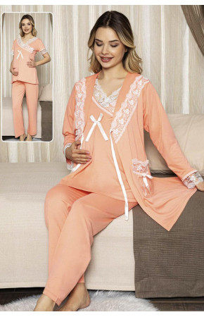 Sabahlıklı Lohusa Pijama Takımı Jenika 47073 - Jenika Lohusa Giyim 3lü Sabahlıklı Hamile Pijaması