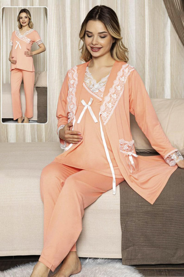 sabahlıklı lohusa pijama takımı jenika 47073 - jenika lohusa giyim 3lü sabahlıklı hamile pijaması, jenika47073, lohusa pijama takımları