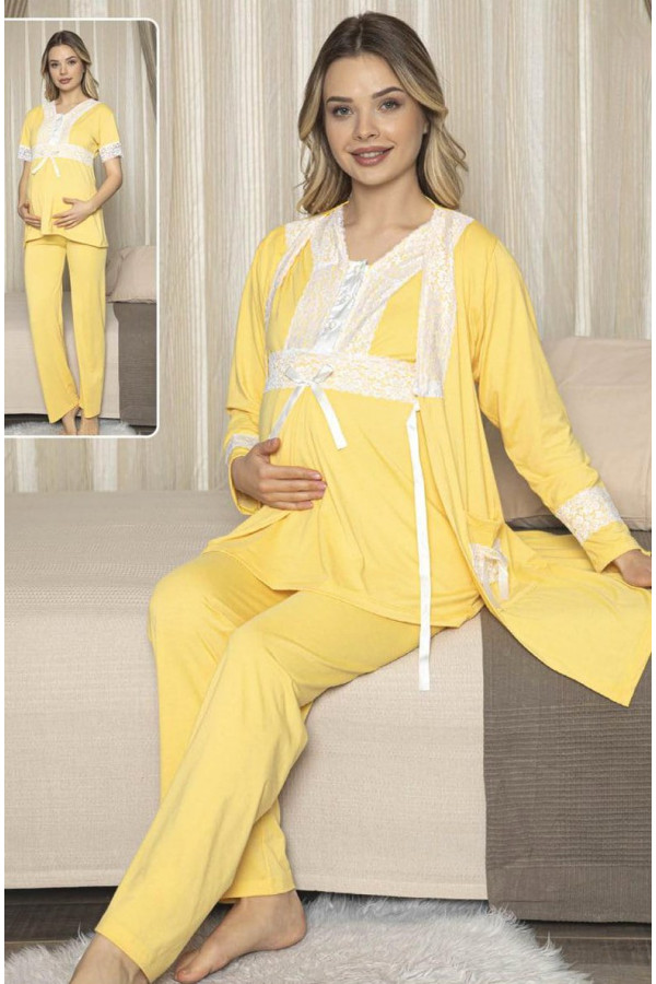sabahlıklı lohusa pijama takımı jenika 47077 - jenika lohusa giyim 3lü sabahlıklı hamile pijaması, jenika47077, lohusa pijama takımları, Jenika