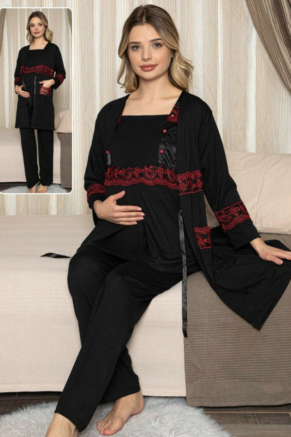 sabahlıklı lohusa pijama takımı jenika 47091 - jenika lohusa giyim 3lü sabahlıklı hamile pijaması, jenika47091, lohusa pijama takımları, Jenika