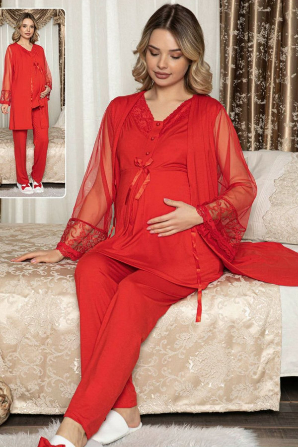 sabahlıklı lohusa pijama takımı jenika 47103 - jenika lohusa giyim 3lü sabahlıklı hamile pijaması, jenika47103, lohusa pijama takımları, Jenika