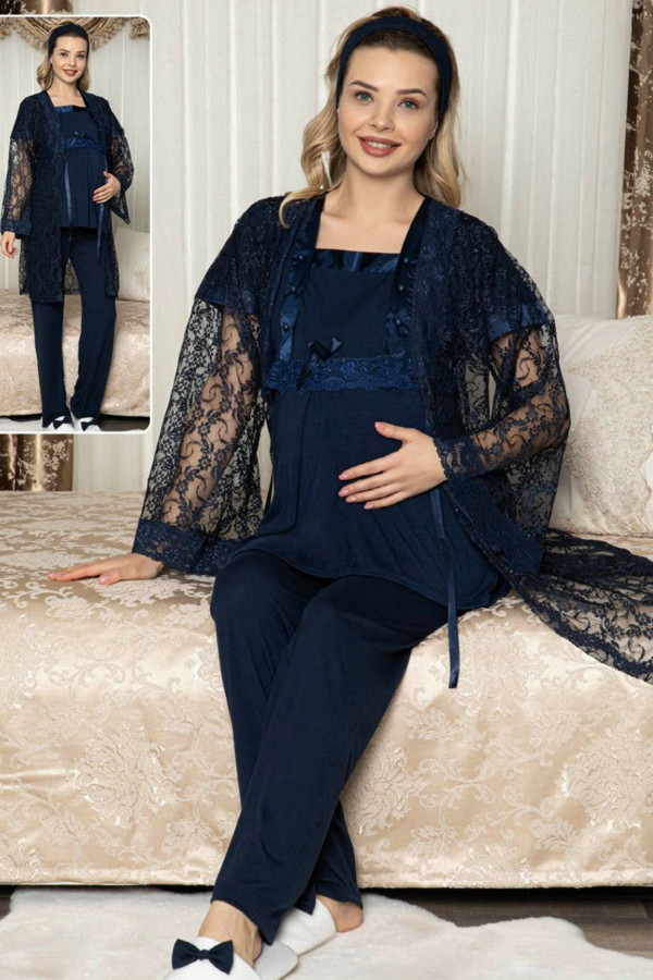 sabahlıklı lohusa pijama takımı jenika 47134 - jenika lohusa giyim 3lü sabahlıklı hamile pijaması, jenika47134, lohusa pijama takımları, Jenika