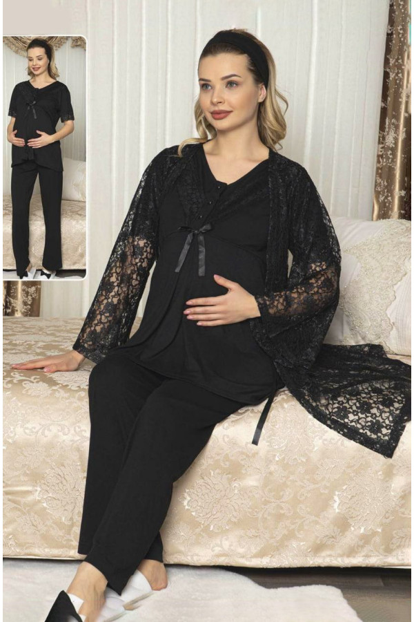 sabahlıklı lohusa pijama takımı jenika 47141 - jenika lohusa giyim 3lü sabahlıklı hamile pijaması, jenika47141, lohusa pijama takımları, Jenika
