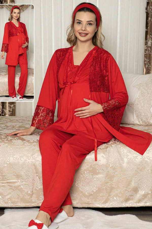 sabahlıklı lohusa pijama takımı jenika 47156 - jenika lohusa giyim 3lü sabahlıklı hamile pijaması, jenika47156, lohusa pijama takımları, Jenika