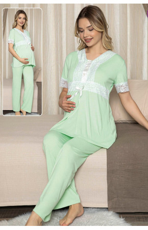 Yeşil Renk Lohusa Pijama Takımı Jenika 47192 - Jenika Lohusa Giyim 2 li Hamile Pijaması