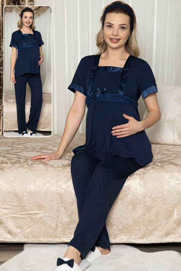 lacivert renk lohusa pijama takımı jenika 47250 - jenika lohusa giyim 2 li hamile pijaması, jenika47250, lohusa pijama takımları, Jenika