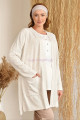 bej renk baha 4401 uzun kol 3lü ve ekose sabahlıklı hamile pijama takım set, baha-bej-4401, lohusa pijama takımları, Baha