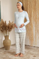 mavi renk baha 4425 uzun kol 3lü ve ekose sabahlıklı hamile pijama takım set, baha-mavi-4425, lohusa pijama takımları, Baha