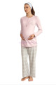 pembe renk baha 4425 uzun kol 3lü ve ekose sabahlıklı hamile pijama takım set, baha-pembe-4425, lohusa pijama takımları