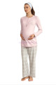 pembe renk baha 4425 uzun kol 3lü ve ekose sabahlıklı hamile pijama takım set, baha-pembe-4425, lohusa pijama takımları, Baha