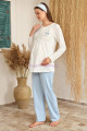 mavi renk baha 4407 uzun kol 3lü ve wellsoft sabahlıklı hamile pijama takım set, baha-mavi-4407, lohusa pijama takımları, Baha