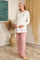 pembe renk baha 4407 uzun kol  3 lü ve wellsoft sabahlıklı hamile pijama takım set, baha-pembe-4407, lohusa pijama takımları, Tuba