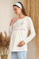 mavi renk baha 4407 uzun kol 3lü ve wellsoft sabahlıklı hamile pijama takım set, baha-mavi-4407, lohusa pijama takımları, Baha