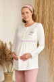 pembe renk baha 4407 uzun kol  3 lü ve wellsoft sabahlıklı hamile pijama takım set, baha-pembe-4407, lohusa pijama takımları, Tuba