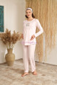 bebe pembe renk baha 4414 uzun kol 3lü ve ekose sabahlıklı hamile pijama takım set, baha-bebepembe-4414, lohusa pijama takımları, Baha