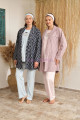 bebe mavi renk baha 4414 uzun kol 3lü ve lacivert ekose sabahlıklı hamile pijama takım set, baha-bebemavi-4414, lohusa pijama takımları, Baha