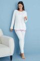 ekru renk tuba 23553 uzun kol dantel detaylı 3 lü ve sabahlıklı hamile pijama takım set, tuba-ekru-23553, lohusa pijama takımları, Tuba