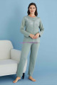yeşil renk tuba 23554 uzun kol dantel detaylı 3 lü ve sabahlıklı hamile pijama takım set, tuba-yeşil-23554, lohusa pijama takımları, Tuba