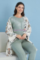 yeşil renk tuba 23554 uzun kol dantel detaylı 3 lü ve sabahlıklı hamile pijama takım set, tuba-yeşil-23554, lohusa pijama takımları