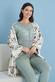 yeşil renk tuba 23554 uzun kol dantel detaylı 3 lü ve sabahlıklı hamile pijama takım set, tuba-yeşil-23554, lohusa pijama takımları, Tuba