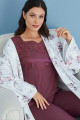 mürdüm renk tuba 23558 uzun kol dantel detaylı 3 lü ve sabahlıklı hamile pijama takım set, tuba-mürdüm-23558, lohusa pijama takımları, Tuba