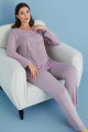 lila renk tuba 23560 uzun kol dantel detaylı 3 lü ve sabahlıklı hamile pijama takım set, tuba-lila-23560, lohusa pijama takımları, Tuba