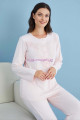 pembe renk tuba 23562 uzun kol dantel detaylı 3 lü ve sabahlıklı hamile pijama takım set, tuba-pembe-23562, lohusa pijama takımları, Tuba
