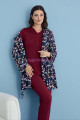 bordo renk tuba 23569 uzun kol dantel detaylı 3 lü ve sabahlıklı hamile pijama takım set, tuba-bordo-23569, lohusa pijama takımları, Tuba
