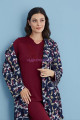 bordo renk tuba 23569 uzun kol dantel detaylı 3 lü ve sabahlıklı hamile pijama takım set, tuba-bordo-23569, lohusa pijama takımları, Tuba
