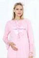 pembe renk erdeniz 3393 uzun kol dantel detaylı 3 lü ve sabahlıklı hamile pijama takımı, erdeniz-pembe-3393, lohusa pijama takımları, Erdeniz
