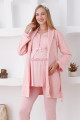 somon renk dantel detaylı derin patlı, erdeniz 3421 kışlık wellsoft sabahlıklı hamile pijama takımı, 8509990009359, lohusa pijama takımları, Erdeniz