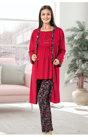 Erdeniz 3U350 Lohusa Pijama Takımı - 3'lü ve Sabahlıklı Hamile Pijaması