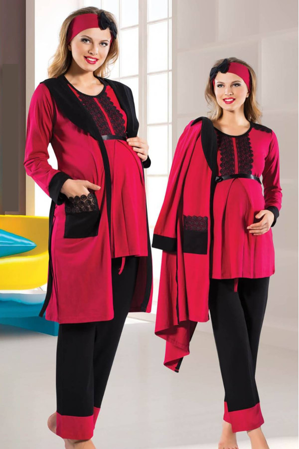 sabahlıklı lohusa pijama takımı jenika 13258 3 lü sabahlıklı hamile pijaması, jenika-13258, lohusa pijama takımları, Jenika