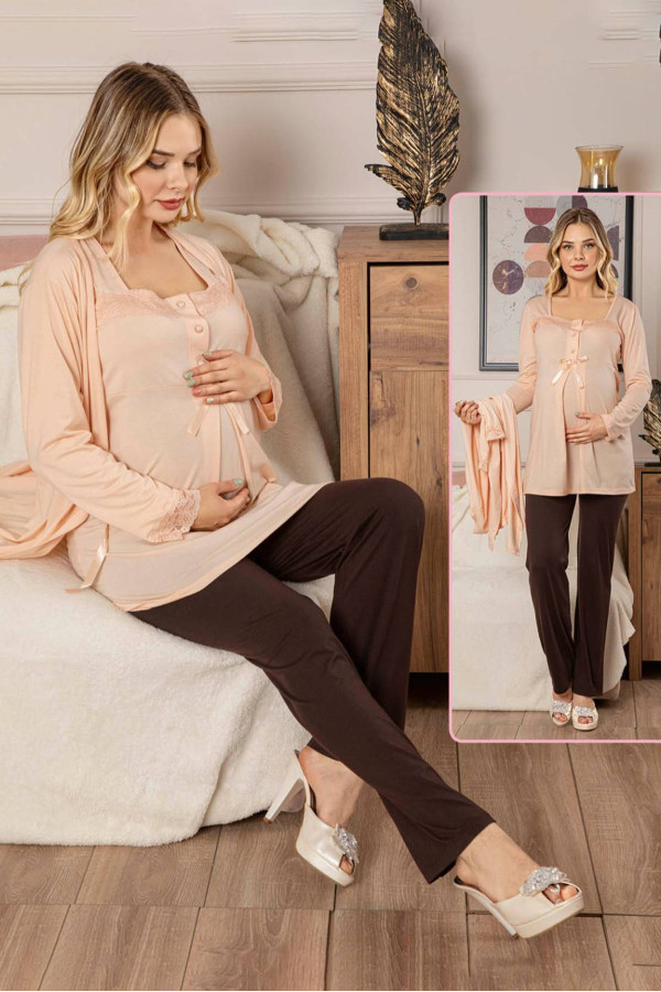 sabahlıklı lohusa pijama takımı jenika 38937 3lü sabahlıklı hamile pijaması, jenika 38937, lohusa pijama takımları, Jenika