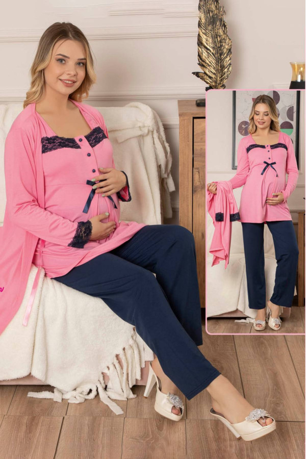 sabahlıklı lohusa pijama takımı jenika 39618 3lü sabahlıklı hamile pijaması, jenika 39618, lohusa pijama takımları, Jenika