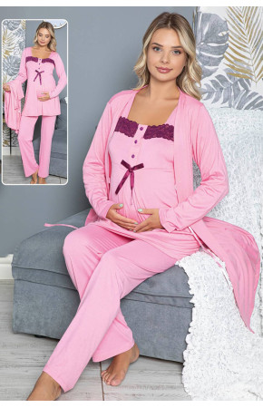 Sabahlıklı Lohusa Pijama Takımı Jenika 42285 3lü Sabahlıklı Hamile Pijaması