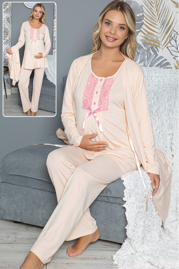 sabahlıklı lohusa pijama takımı jenika 42294 3lü sabahlıklı hamile pijaması, jenika 42294, lohusa pijama takımları, Jenika