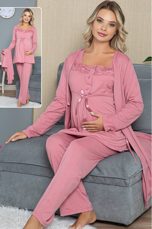 sabahlıklı lohusa pijama takımı jenika 42329 3lü sabahlıklı hamile pijaması, jenika 42329, lohusa pijama takımları, Jenika