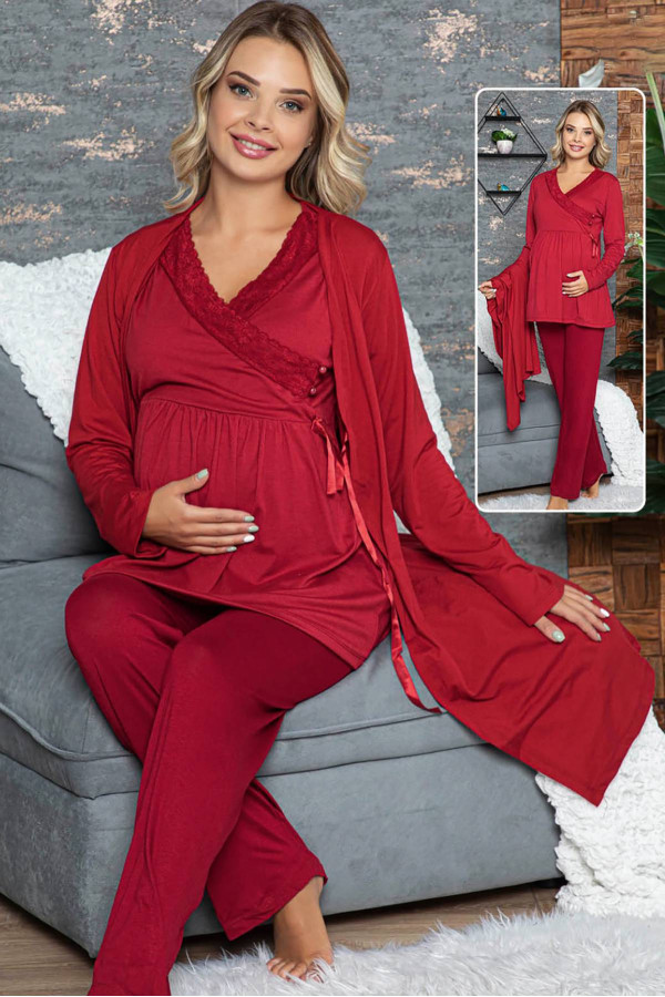 sabahlıklı lohusa pijama takımı jenika 42353 3lü sabahlıklı hamile pijaması, jenika 42353, lohusa pijama takımları