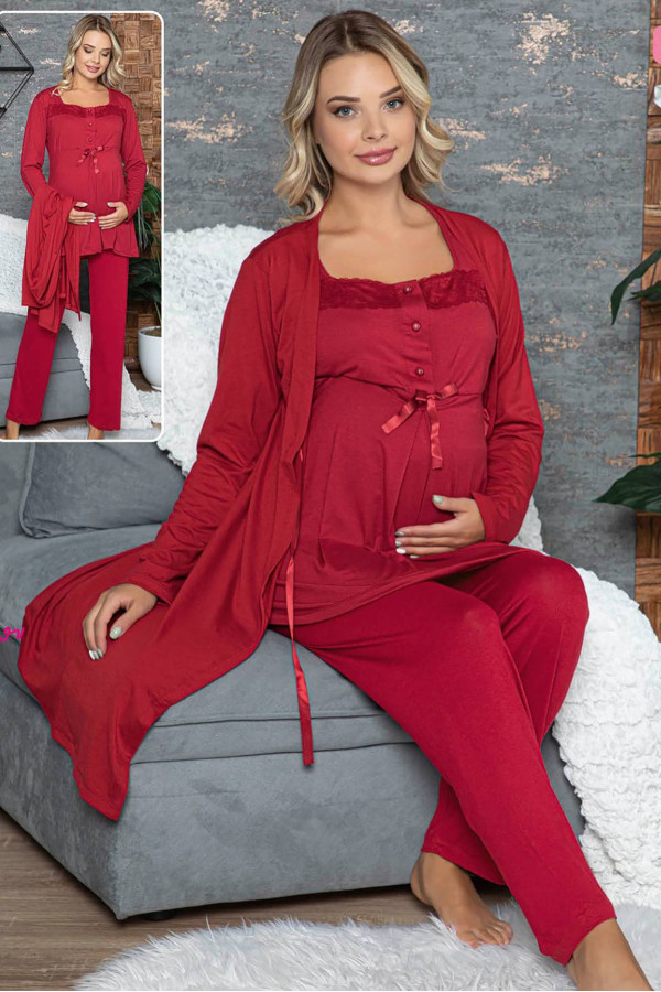 sabahlıklı lohusa pijama takımı jenika 42354 3lü sabahlıklı hamile pijaması, jenika 42354, lohusa pijama takımları, Jenika