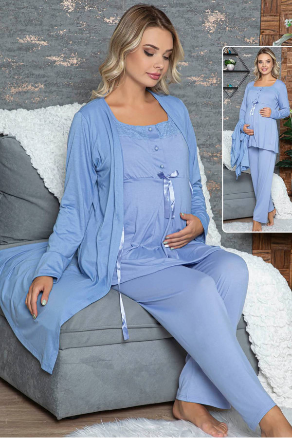 sabahlıklı lohusa pijama takımı jenika 42356 3lü sabahlıklı hamile pijaması, jenika 42356, lohusa pijama takımları, Jenika