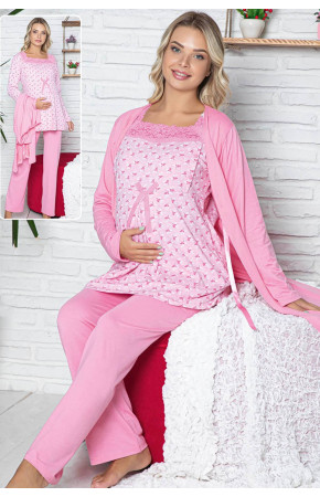 Sabahlıklı Lohusa Pijama Takımı Jenika 42520 3lü Sabahlıklı Hamile Pijaması