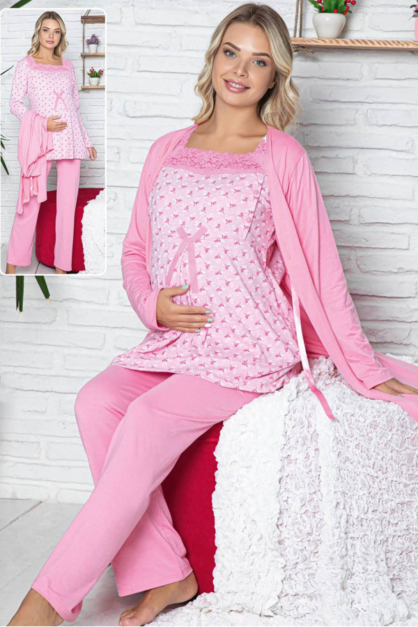 sabahlıklı lohusa pijama takımı jenika 42520 3lü sabahlıklı hamile pijaması, jenika 42520, lohusa pijama takımları, Jenika