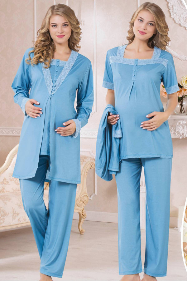 sabahlıklı lohusa pijama takımı jenika 23239 3 lü sabahlıklı hamile pijaması, jenika23239, lohusa pijama takımları, Jenika