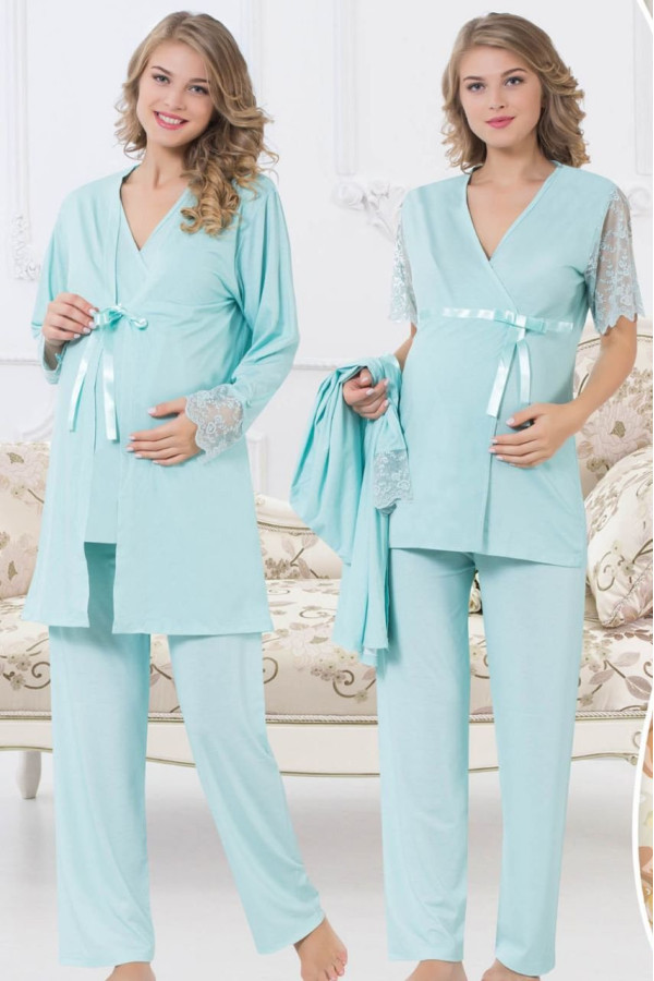 sabahlıklı lohusa pijama takımı jenika 23250 3 lü sabahlıklı hamile pijaması, jenika23250, lohusa pijama takımları, Jenika