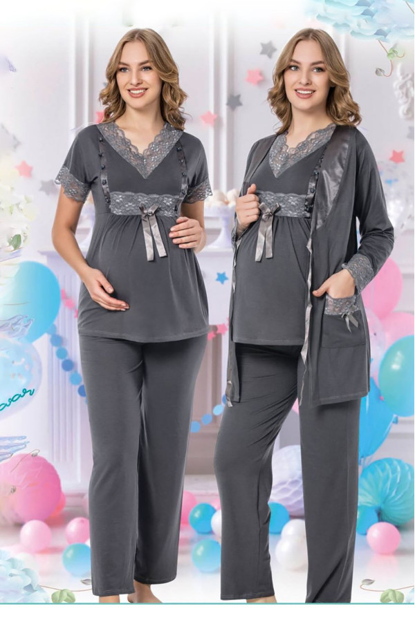 sabahlıklı lohusa pijama takımı jenika 35692 3 lü sabahlıklı hamile pijaması, jenika-35692, lohusa pijama takımları
