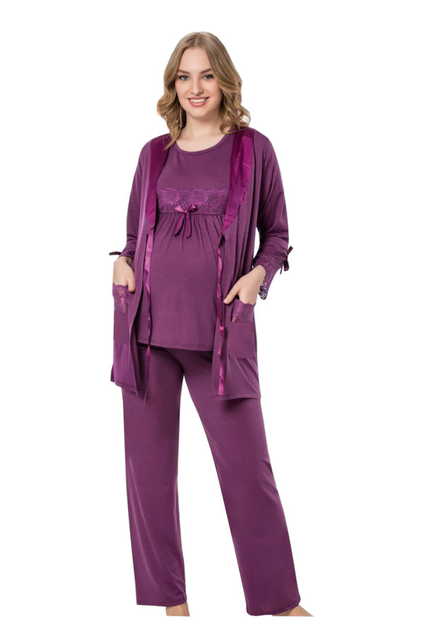 sabahlıklı lohusa pijama takımı jenika 35711 3 lü sabahlıklı hamile pijaması, jenika35711, lohusa pijama takımları, Jenika